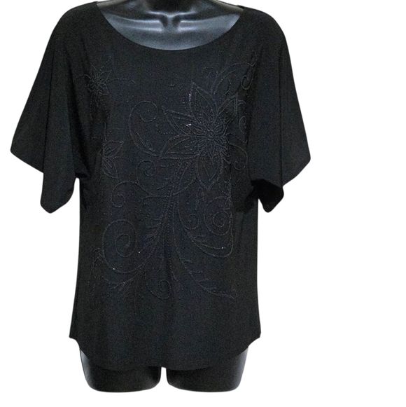 Bleeker & McDougal Tops - Bleeker & McDougal Elegant Embroidered Short Sleeve Black Women's Top Size L